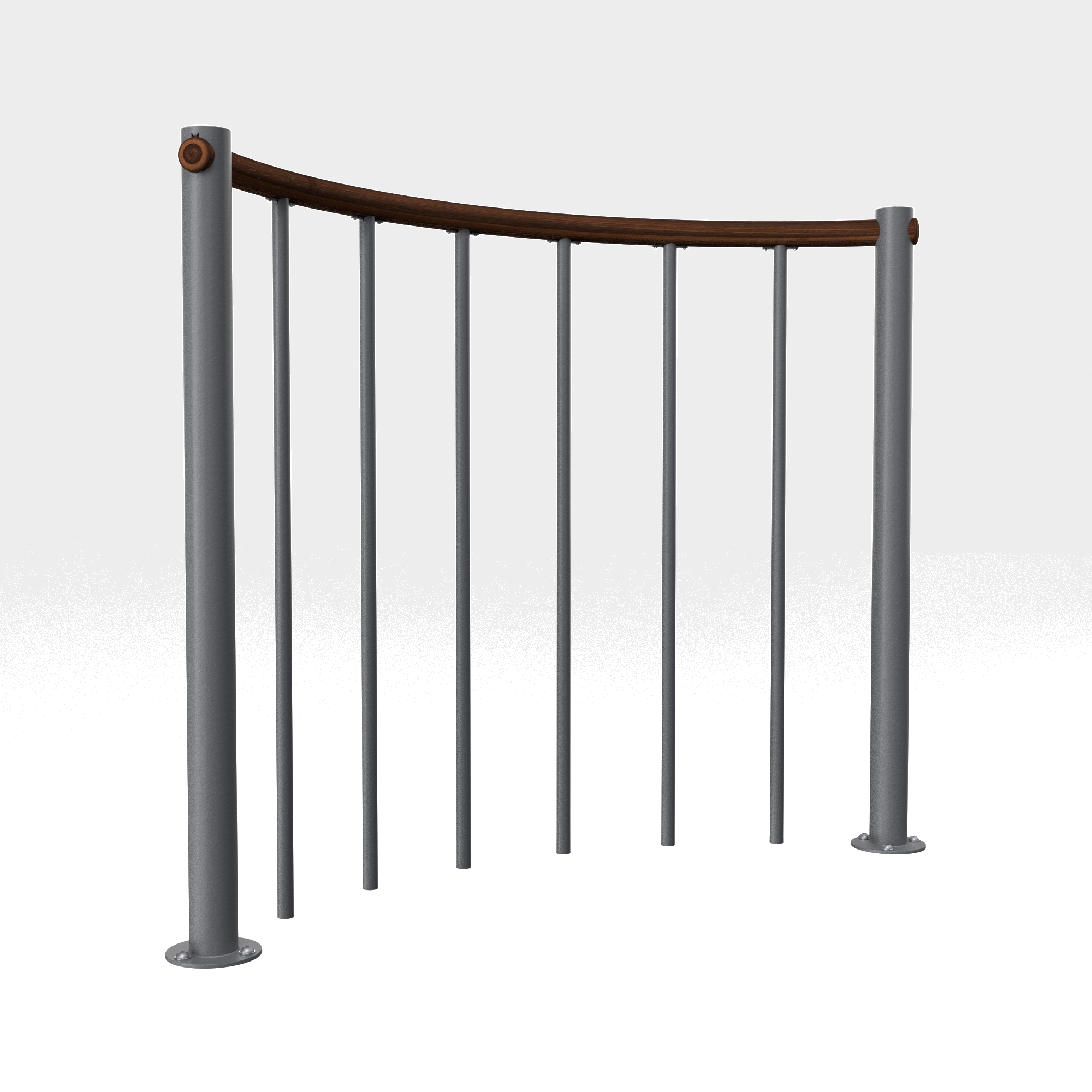 Balustrade with vertical bars and wooden handrail round - Minka Stairs